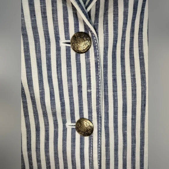 J. Crew (Size 12) Blue & White Linen Classic Striped Schoolboy Blazer (Like New) - Picture 3 of 16